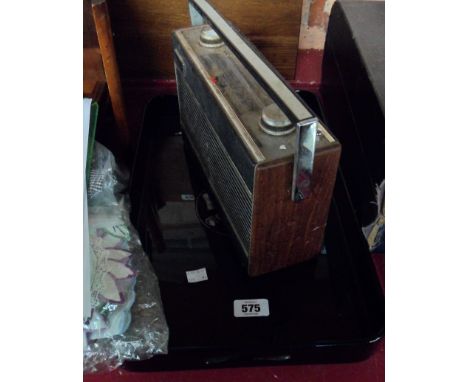 A vintage Roberts transistor radio - sold with a mother-of-pearl inlaid tray