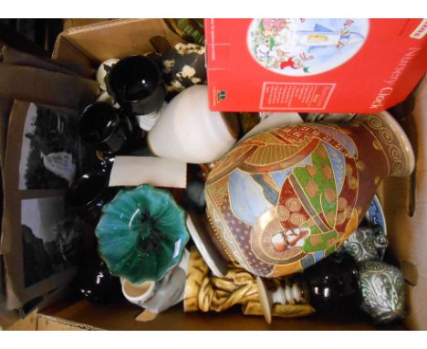 A box containing a quantity of assorted ceramic and other collectable items including postcard album, late Satsuma vase, etc.