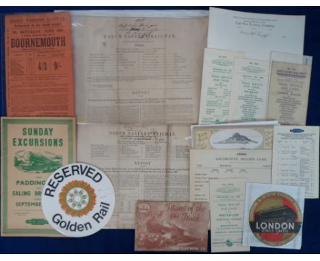 Transportation, Ephemera, Rail, approx. 100 mixed age items to include carriage posters (Ribblehead Viaduct, 1992 North Londo