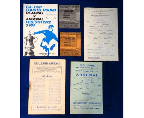 Football programmes, Reading v Arsenal, four programmes &amp; two tickets, all at  Reading, FLS Cup 25 March 1944 (single she