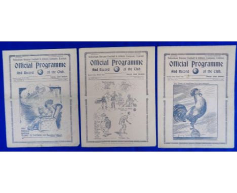 Football programmes, Tottenham Hotspur, three pre-war home programmes v Sunderland FA Cup 37/8 (small clipping taped inside),