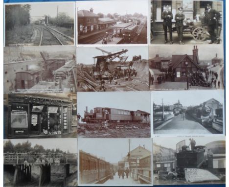 Postcards, Rail, an RP selection of 12 railway cards, inc. 8th Railway Company Royal Engineers at Longmoor Camp, Kensal Rise 
