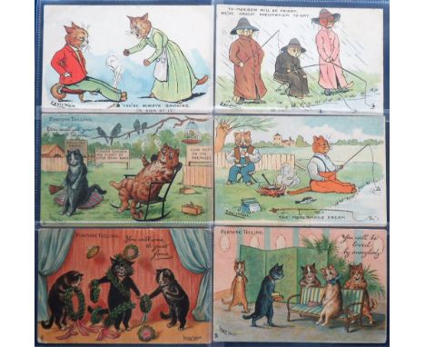 Postcards, Cats, a Louis Wain selection of 6 cards inc. 3 from the 'Fortune Telling' Tuck published Humorous series no. 6075 