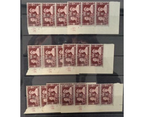 Stamps, GB KGVI-QEII collection of commemorative and definitive cylinder blocks and strips to include light and dark colours 