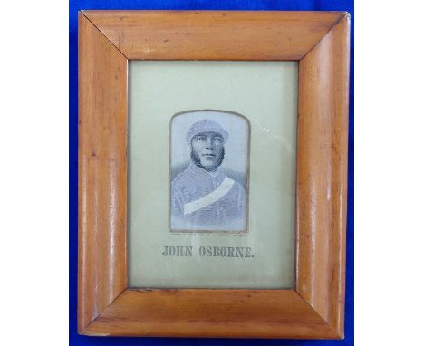 Horseracing Memorabilia, Stevengraph showing jockey John Osborne in Grey Silks with White Sash mounted in wooden frame and gl