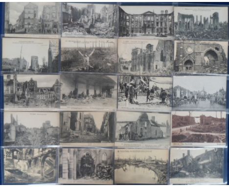 Postcards, WW1 Bomb Damage, 40 cards to include LLs, places include The Somme, Arras, Louvain, Ypres, Festubert, Padua, Verdu