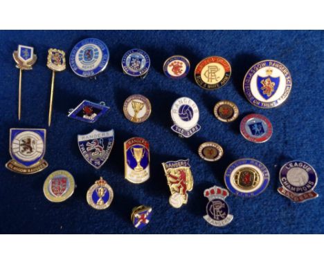 Football badges, Glasgow Rangers, a collection of 24 enamel badges & pins, 1970's onwards inc. Treble Winners 76, ECWC, Suppo