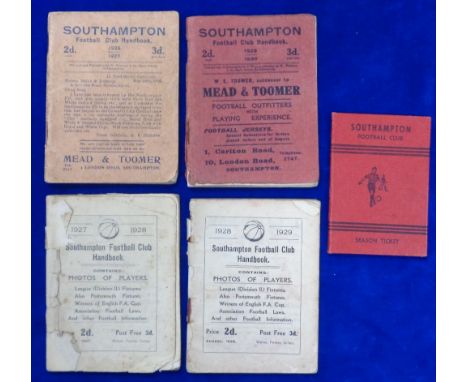 Football handbooks etc, Southampton FC, four Club Handbooks, 1926/7 (some wear), 1927/8 (no cover, poor), 1928/9 (no cover, p
