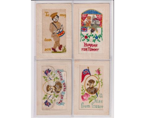 Postcards, Silks, a good military patriotic selection of 4 embroidered silk cards featuring the British Tommy. Includes 'To m