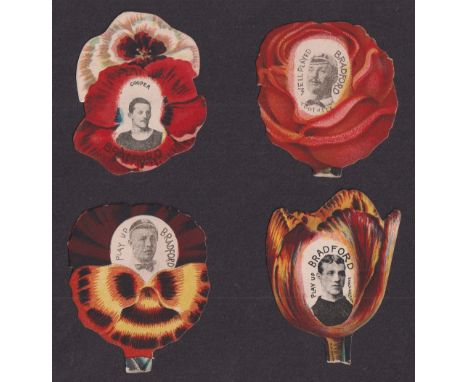 The W G McGregor Bonner Collection, Trade cards, Rugby, W N Sharpe, 4 button hole flower shaped cards, all for Bradford, each