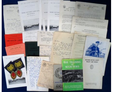 Ephemera, Scouting to include Girl Guides and Sea Scouts, a collection of items to include 1930s invitations, 1947 admission 