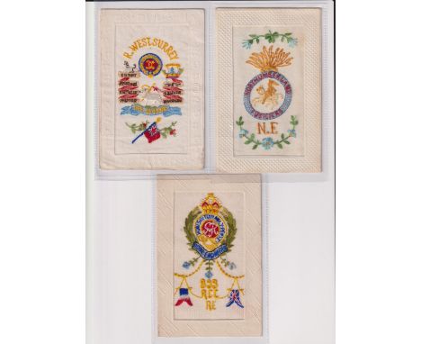 Postcards, Silks, 3 military embroidered cards with 'Northumberland Fusiliers' NF badge with horse and rider to centre; 'The 