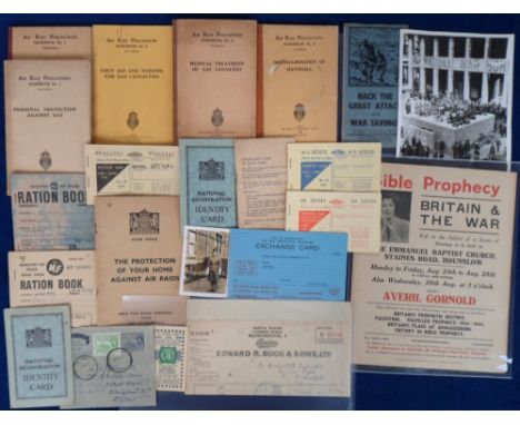 Ephemera, Home Front, WW1 and WW2, a selection of 70+ items to include Air Raid Precautions Handbooks (4), Ration Books, 'The