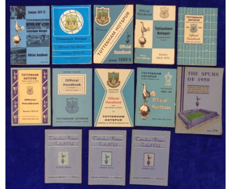 Football Handbooks etc, Tottenham Hotspur, a collection of 12 handbooks for seasons 1948/9, 1949/50, 50/1, 61/2, 63/4, 64/5, 