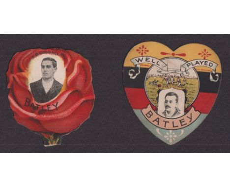 The W G McGregor Bonner Collection, Trade cards, Rugby, W N Sharpe, 2 cards, both for Batley, one heart shaped, with player T