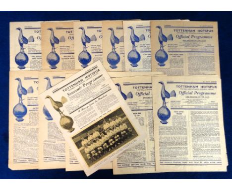 Football programmes, Tottenham Hotspur homes, 1949/50, Division 2 Champions, 13 programmes v Plymouth, Bradford PA, Coventry,