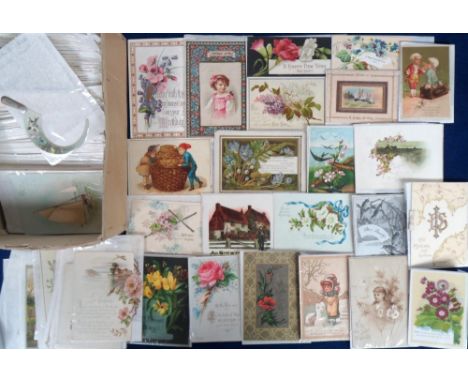 Ephemera, Victorian Greeting Cards, approx. 250 cards to include die-cut, embroidered, embossed, deckle edged, ribboned, gilt