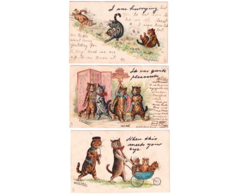 Postcards, Louis Wain, a selection of 5 Tuck published cards of anthropomorphic cats illustrated by Louis Wain in the Write A