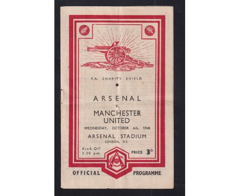 Football programme, Arsenal v Manchester United, FA Charity Shield, 1948 (tc, light vertical fold, gd)