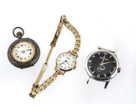 A Rotary 9ct gold lady's wristwatch, 16.8g, with box, together with a silver continental silver lady's pocket watch and a Smi