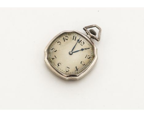 An Art Deco period continental silver open faced pocket watch, squared 40mm case, marked Globe to movement, appears to run 