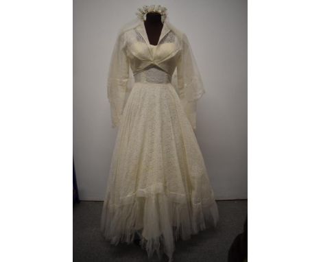 At Auction: Edwardian Silk & Lace Wedding Gown with Silk Bows & Attached  Detail