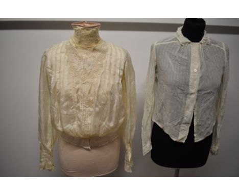 A stunning Edwardian silk blouse having pink twist to stand up collar and lace to yolk and cuffs, also included is another pl