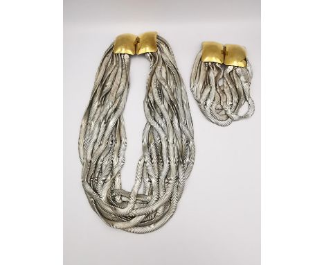 A French Premier Etage vintage statement multi snake chain necklace and bracelet. Fastens with push clasp, stamped with maker