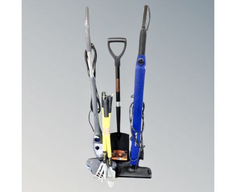 A Polti Cinderella upright steam cleaner together with Thane H20X5 steam cleaner and bundle of garden tools 