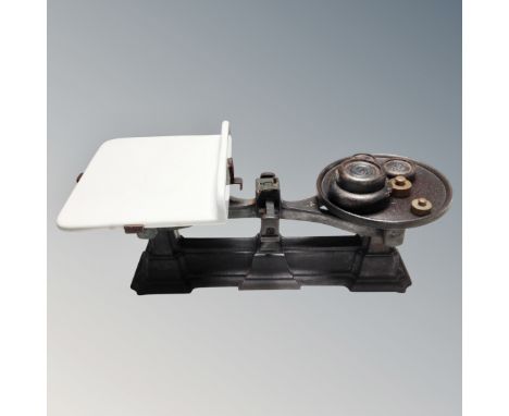 A set of Victorian cast iron scales with weights 