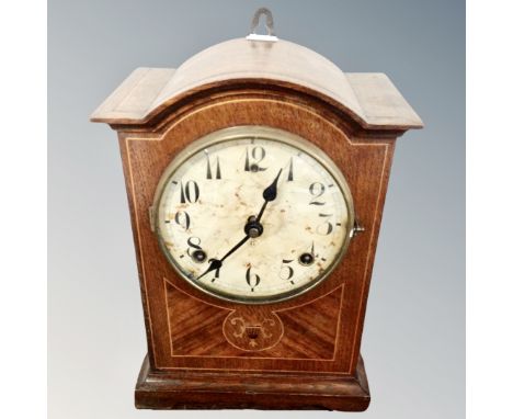 A late Victorian inlaid marquetry mantel clock 