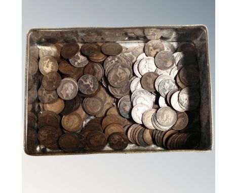 A vintage tin containing George V and George VI pennies 