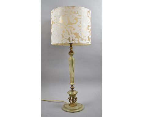 A Mid 20th Century Brass and Onyx Table Lamp with Shade, Overall Height 60cm 