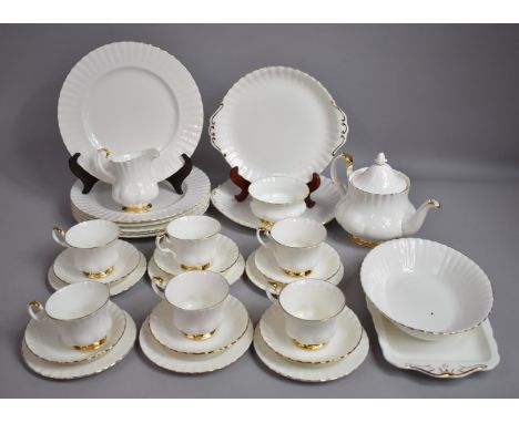 A Royal Albert Val D'or Pattern Part Dinner and tea Service to comprise Teapot, Sugar Bowl Jugs, Saucers, Side Plates, Cups a