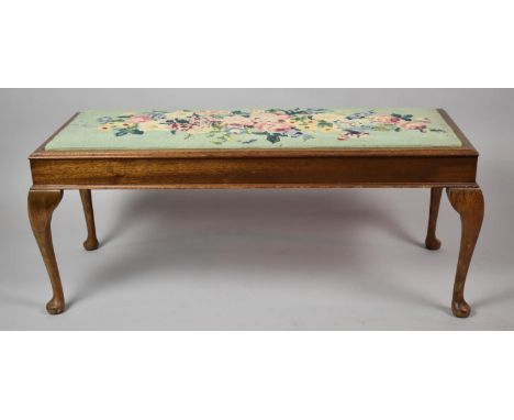 A Mid 20th Century Tapestry Topped Mahogany Framed Duet Stool, Cabriole Supports, 96cm Wide 