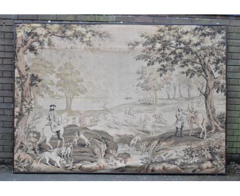A Very Large Framed Italian Tapestry Depicting Hunting Scene in Park, 243x172cm 