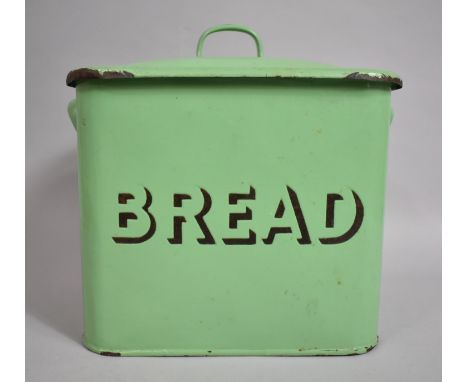 A Vintage Green Enamel Bread Bin, 32cm wide 