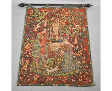 A Modern French Tapestry Wall Hanging, "Le Romana De La Rose", with Pole, 93x120cm 