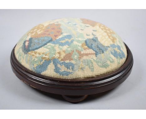 A Modern Circular Tapestry Topped Stool on Three Bun Feet, 30cm Diameter 