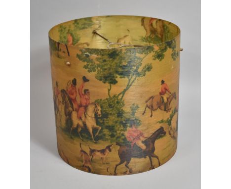 A Vintage Cylindrical Light Shade Decorated with Hunting Scenes, 30.5cm Diameter and 30cm high 