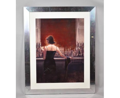 A Large Chrome Framed American Print, Girl at Cocktail Bar, 58x78cm 