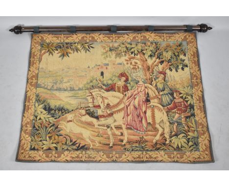 An Italian Tapestry Wall Hanging with Pole, Medieval Scene, 114cm x 92cm 