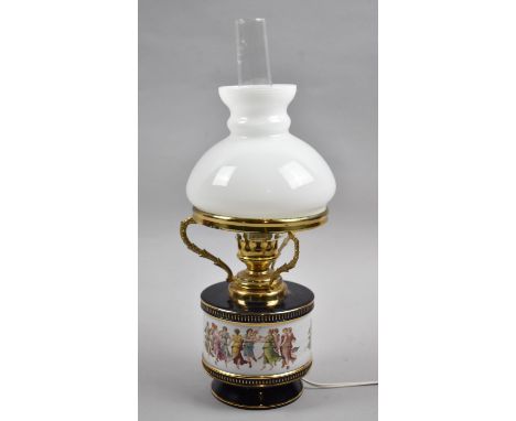 A Ceramic and Gilt Brass Table Lamp, the Body Decorated with Dancing Classical Figures, 37cm high 