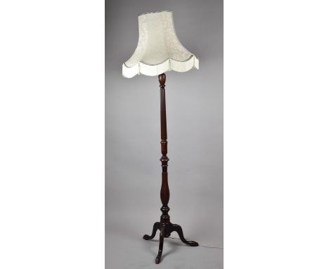 A Late 20th Century Mahogany Standard Lamp on Tripod Base, Reeded Column Support with Acanthus Carving to Vase Shaped Top Sec