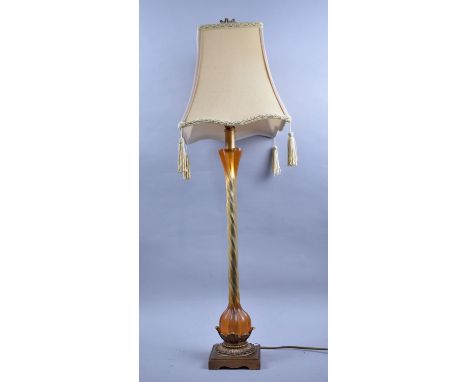 A Modern Gilt Based Barley Twist Stemmed Resin Table Lamp with Shade of Tall and Elegant Proportions, 79cm high Overall 