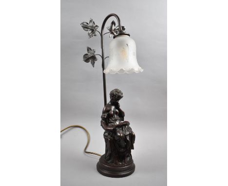 A Modern Figural Bronzed Resin Table Lamp in the Form of Seated Classical Maiden, 46cm high 