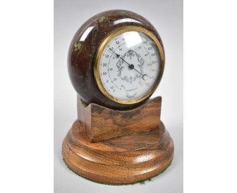 A Serpentine Marble Framed Thermometer Set on Circular Plinth Base, 14cm high 