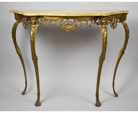 A Mid 20th Century Brass and Onyx Demi Lune Console Table, 105cm Wide 