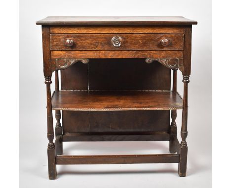 A Mid 20th Century Oak Single Drawer Side Table with Stretcher Shelf, 68cm Wide 