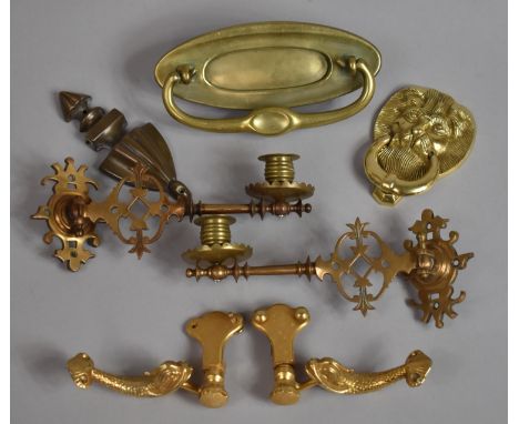 A Collection of Brass and Metalwares to Include Pair of Victorian Piano Sconces, Gilt Brass Bathroom Fittings, Oval Letterbox